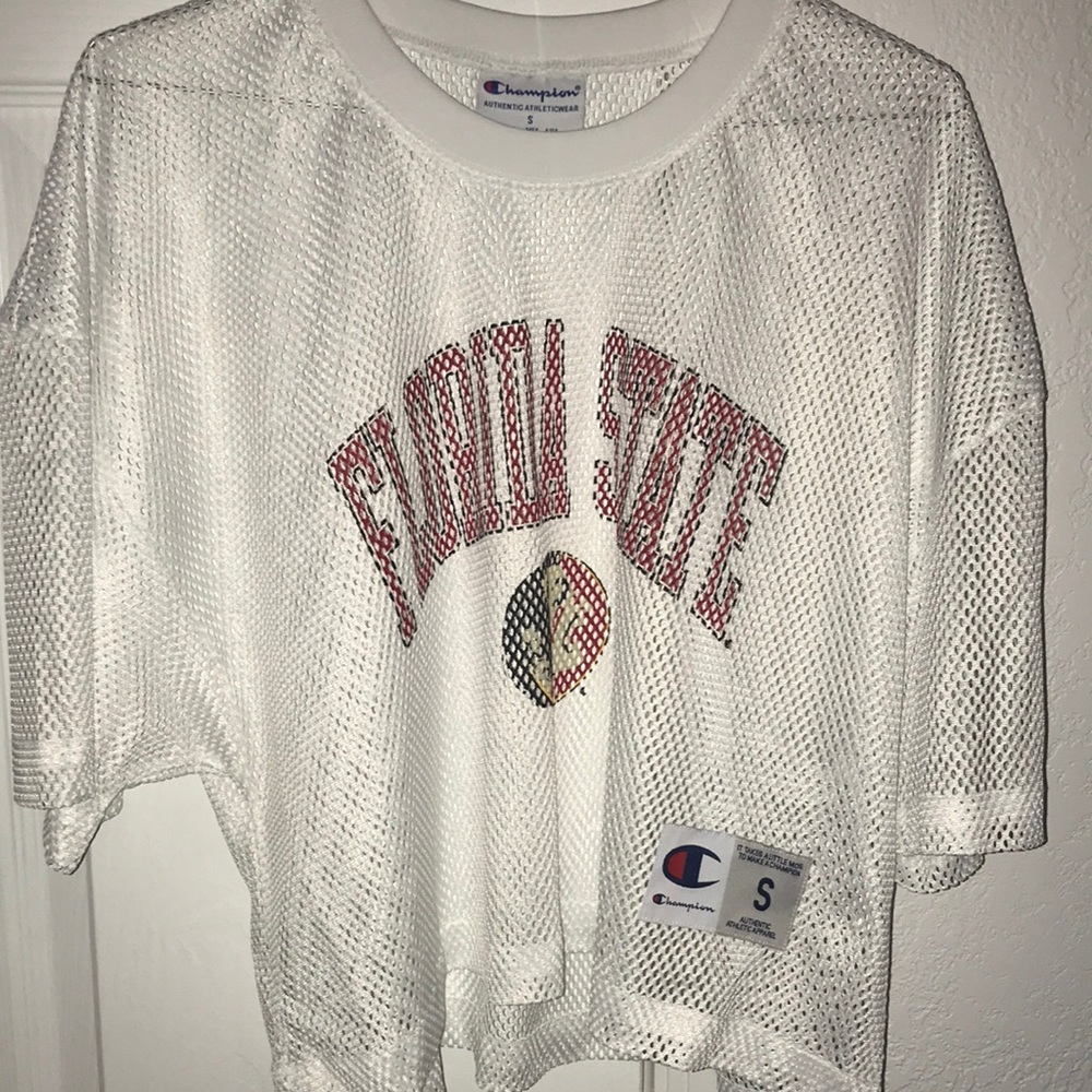 White cropped mesh FSU shirt